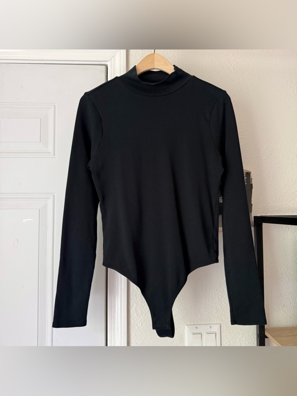 HILL HOUSE black cotton knit‎ mock neck long sleeve bodysuit